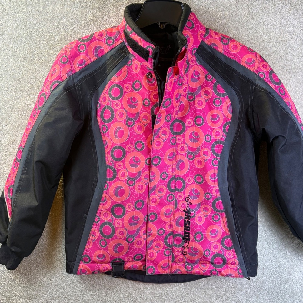 Mossi Racing Jacket Girls Size 10 Pink Circle Print Snowmobile Ski‎ Snowboard